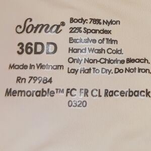 Soma Memorable 36 DD  Front Close Racerback Tan Bra